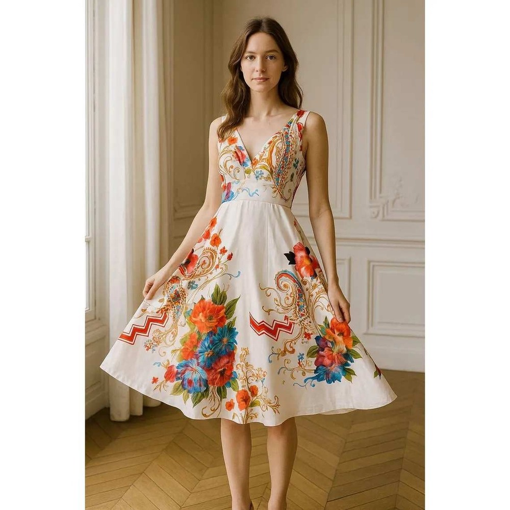Floral Print Fit And Flare party cocktail bridesmaids Skater‎ Dress Misses Large
